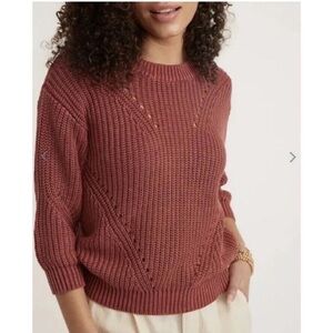 Marine Layer Ramona Sweater in Henna Crewneck Pullover Boho Cotton Pointelle